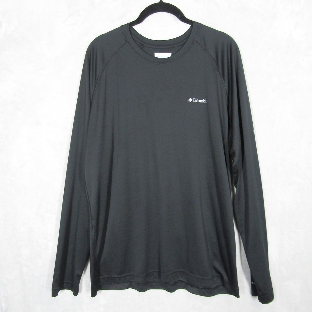 Columbia Men Large Black Omni-Shade Long Sleeve Performance T-Shirt Graphic Logo